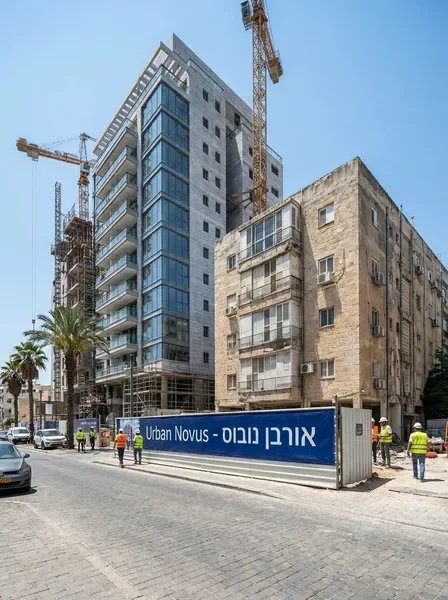 תהליך התחדשות עירונית בפעולה - בניין חדש לצד בניין ישן